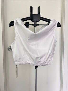 Commense White Cropped Tank with Gathered Hem